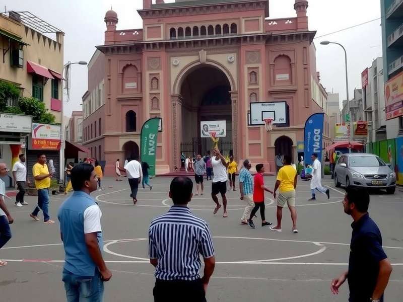 Hoops Heroes India Gameplay showing a street match in Delhi's Chandni Chowk with local spectators